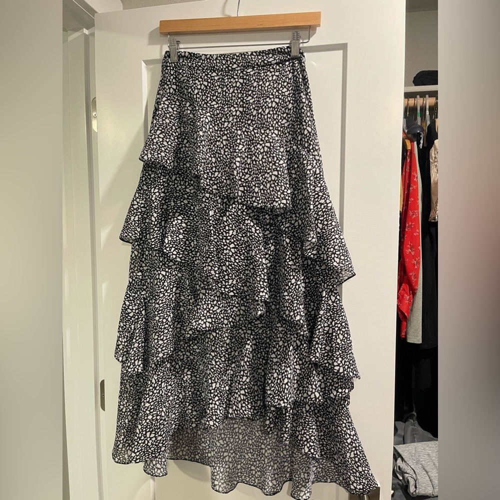 River Island Black and White Tiered High-Low Midi Skirt